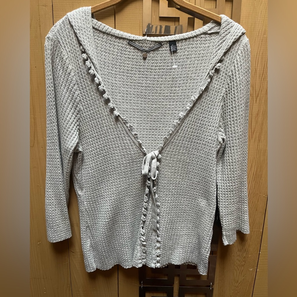 Anthropologie Knitted & Knotted Gray Tie-Front Light Sweater Cardigan Overtop